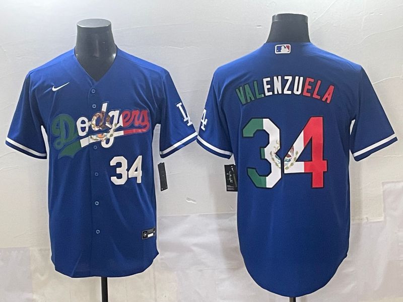 Men 2025 Los Angeles Dodgers #34 Valenzuela Blue Nike MLB Jersey style 7153->detroit tigers->MLB Jersey